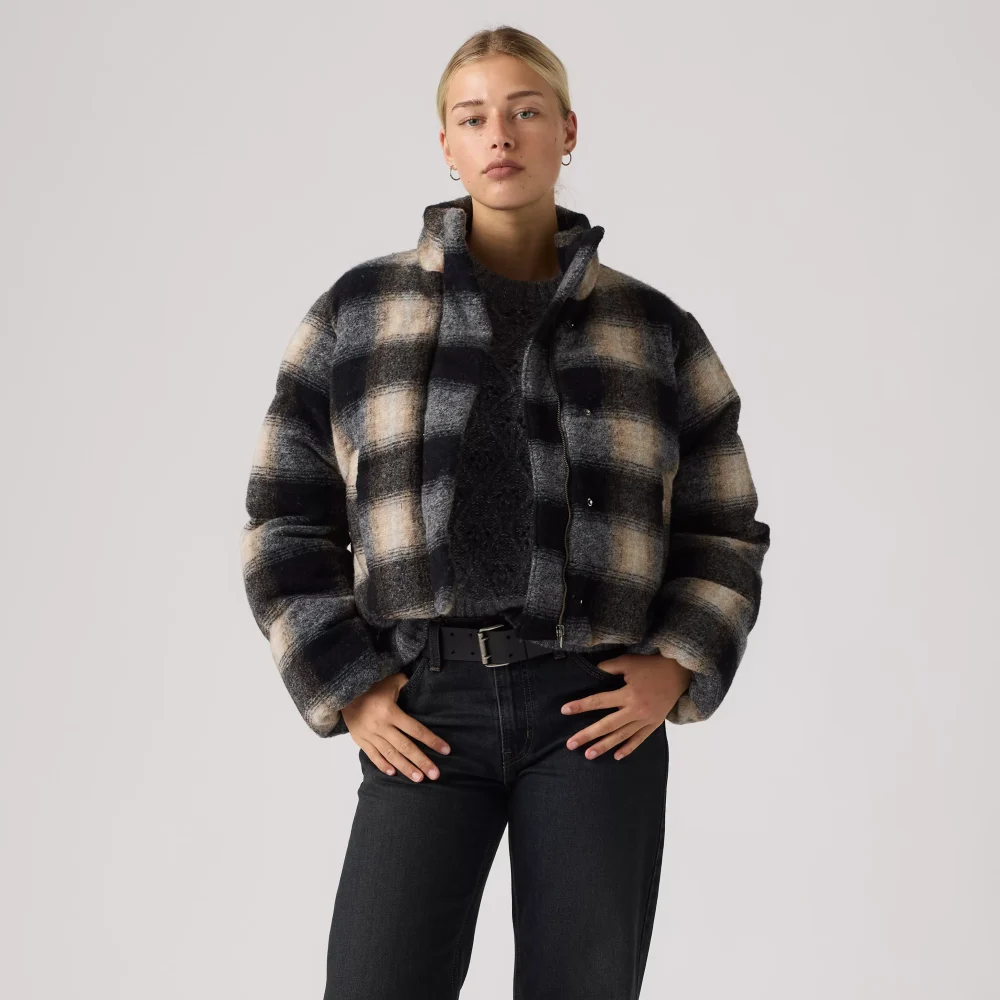 Levis Brynn Cropped Puffer Jacket Tessa Shadow Plaid Anthracite Night