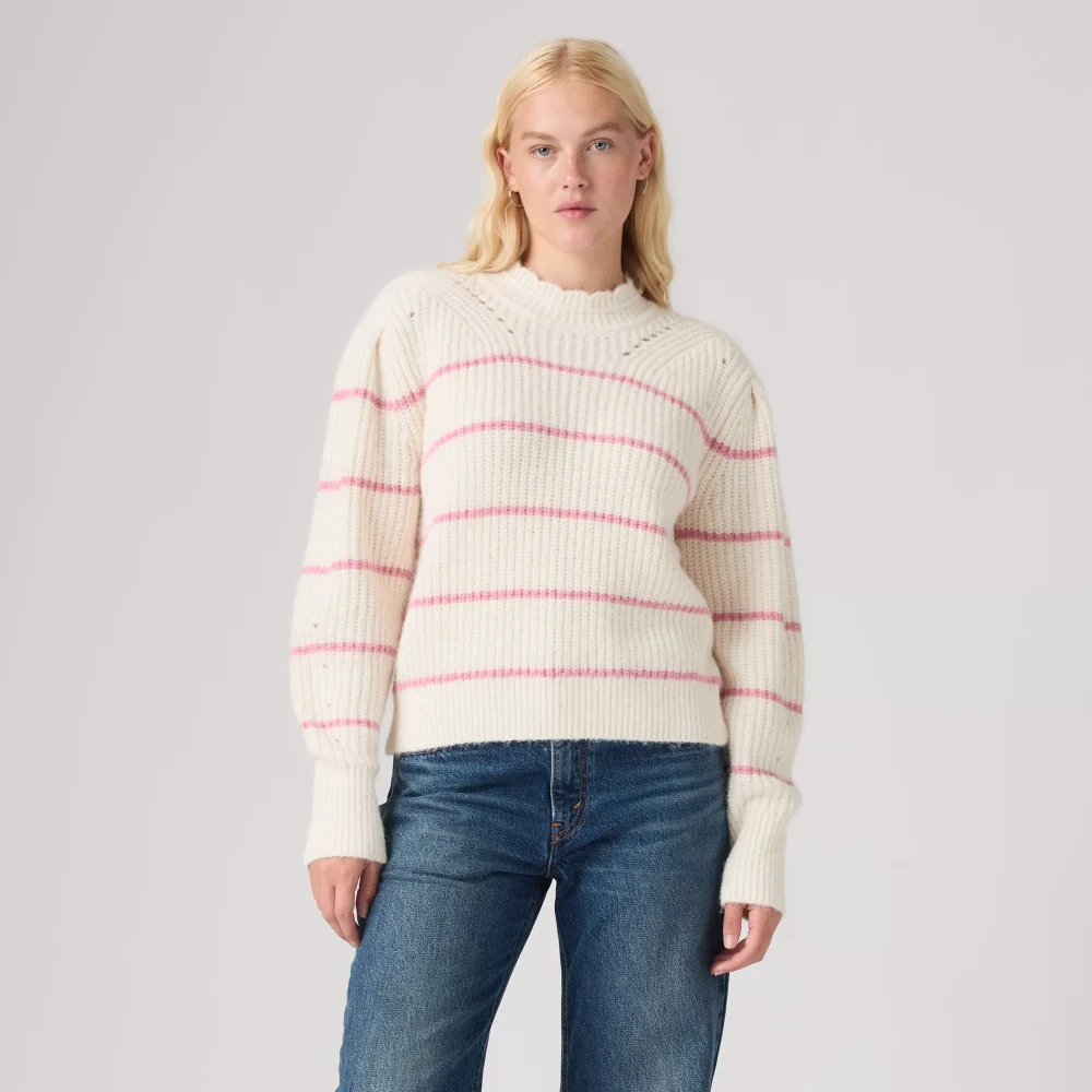 Levis Thea Crewneck Sweater Eva Stripe Egret