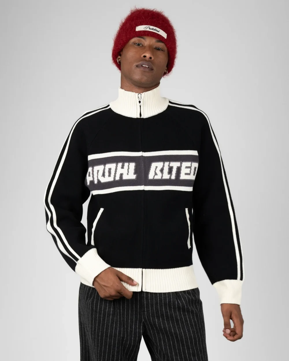 Prohibited Letterman Knit Jacket Black