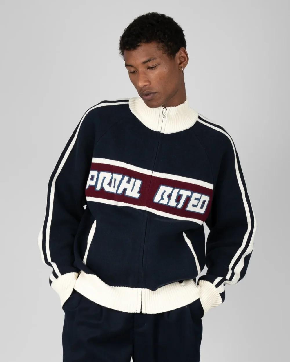 Prohibited Letterman Knit Jacket Navy
